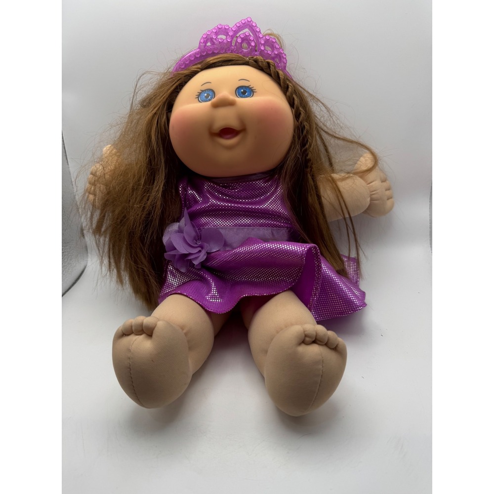 Vintage Cabbage Patch Kid Doll Purple Sparkle Dress Blue Eye Brown Hair Princes - Picture 2 of 9